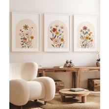 Nt Handmade Mc Home Art Çerçeveli Uv Baskı 3'lü Duvar Tablosu – Modern & Şık Çiçekli Duvar Dekoru