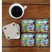 Ghostbastır Design Snoopy Dekoratif Ahşap Bardak Altlığı Seti 013