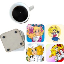 Ghostbastır Design Şeker Kız Candy Dekoratif Ahşap Bardak Altlığı Seti 005