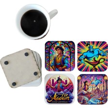 Ghostbastır Design Alaaddinin Sihirli Lambası Dekoratif Ahşap Bardak Altlığı Seti 081