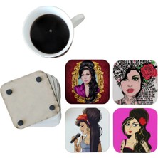 Ghostbastır Design Amy Winehouse Dekoratif Ahşap Bardak Altlığı Seti 0107