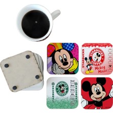Ghostbastır Design Mickey Mouse Dekoratif Ahşap Bardak Altlığı Seti 087