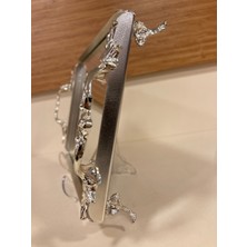 Plus Home Tepsi Pirinç Kulplu Aynalı Ayaklı Model Mini Boy Renk Gümüş Çapı 22X16 cm