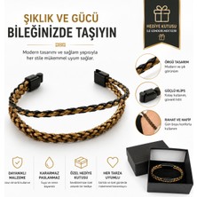Elan Collection Erkek Hakiki Deri Metal Mıknatıslı Klips ve El Örgüsü 2 Şeritli Bileklik Kahverengi Siyah