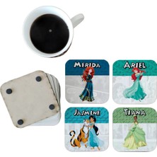 Ghostbastır Design Disney Prensesleri Dekoratif Ahşap Bardak Altlığı Seti 0108