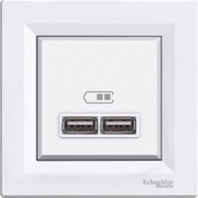 Schneider EPH2700221 Asfora Çerçeveli Ikili Beyaz 2.1A USB Prizi