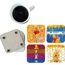 Ghostbastır Design Winnie The Pooh Dekoratif Ahşap Bardak Altlığı Seti 032