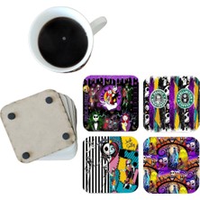 Ghostbastır Design Noel Öncesi Kabusu Dekoratif Ahşap Bardak Altlığı Seti 056