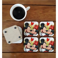 Ghostbastır Design Mickey Mouse Dekoratif Ahşap Bardak Altlığı Seti 029