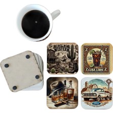 Ghostbastır Design Western Kuşağı Dekoratif Ahşap Bardak Altlığı Seti 036