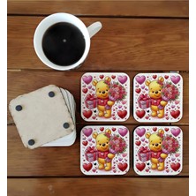 Ghostbastır Design Winnie The Pooh Dekoratif Ahşap Bardak Altlığı Seti 025