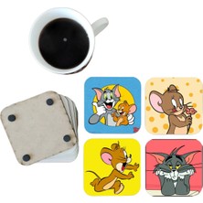 Ghostbastır Design Tom ve Jerry Dekoratif Ahşap Bardak Altlığı Seti 058