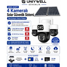 Uniywell UNW-4G3PT 4 Kameralı Solar Güvenlik Sistemi 1 Yıllık Sım Kartlı Tak-Çalıştır Set 180GB Turkcell
