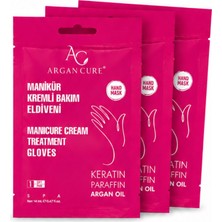 Argan Cure Manikür Kremli Bakım Eldiveni Keratin Parafin Argan Yağı Içerikli Nemlendirici El Maskesi 14 ml (3 Çift)