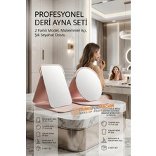 Transformacion Katlanabilir Masaüstü Makyaj Aynası Seti 2'li - Deri Kaplama Standlı Seyahat Aynası 723284