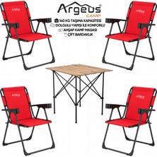 Argeus 4 Adet Katlanır Kamp Sandalyesi ve Ahşap Masa Seti - Rock Plus - Kırmızı