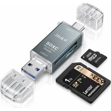 Jinghua USB 3.0 Type-C Sd Tf Microsd Kart Okuyucu Otg Adaptör, Çift Girişli Hafıza Kart Reader, Telefon Tablet Pc Laptop Kamera Drone Uyumlu, Alüminyum Gövde, Tak Çalıştır D498