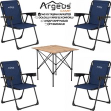 Argeus 4 Adet Katlanır Kamp Sandalyesi ve Ahşap Masa Seti - Rock Plus - Linen Lacivert