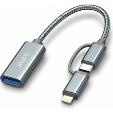 Jinghua Lightning ve Type-C Otg Dönüştürücü Kablo, USB 2.0 Adaptör, iPhone iPad Android Tablet Uyumlu, Klavye Mouse USB Bellek Gamepad Için, Naylon Örgülü Tak Çalıştır S510