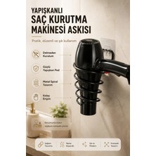Yapışkanlı Saç Kurutma Makinesi Askısı Siyah Paslanmaz Metal Spiral Fön Makinesi Tutucu - Delmeden Montaj