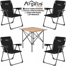 Argeus 4 Adet Katlanır Kamp Sandalyesi ve Ahşap Masa Seti - Rock Plus - Siyah