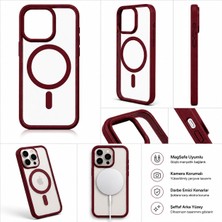 Akbix Accessory iPhone 13 Pro Max Uyumlu Kenarları Koyu Kırmızı Renkli Magsafeli Kılıf Wine Red