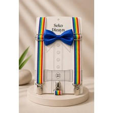 Seko Dizayn 1-14 Yaş Gökkuşağı Erkek Çocuk Ayarlanabilir Askı Papyon Seti