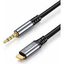 Jinghua Lightning - 3.5mm Aux Ses Kablosu 1.5 Metre, Trrs 4 Kutuplu Mikrofon Destekli iPhone iPad Uyumlu, Kulaklık Hoparlör Araç Ses Adaptörü, Örgülü Altın Kaplama A578E
