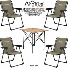 Argeus 4 Adet Katlanır Kamp Sandalyesi ve Ahşap Masa Seti - Rock Plus - Gusto Haki
