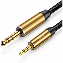 Jinghua 3.5mm - 6.35MM Ses Kablosu, 6.5mm Jak Dönüştürücü Audio Kablo, Gitar Amfi Mikrofon Kulaklık Elektro Piyano Uyumlu, Naylon Örgü, Altın Kaplama, Metal Gövde A583H