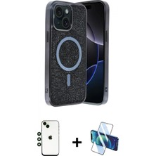 Pileli Store Pilelistore™ iPhone 14 Kılıf Eksen Çizgi - Siyah 3D Antistatik Cam Ekran Koruyucu + Shine Kamera Lens - Yl
