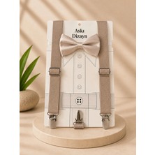 Seko Dizayn 1-14 Yaş Bej Erkek Çocuk Ayarlanabilir Askı Papyon Seti