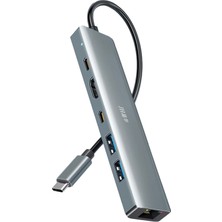 Jinghua Type-C 6sı 1 Arada Hub Adaptör, 4K Hdmı, RJ45 Gigabit Ethernet, Pd 100W Şarj, 2 USB 3.0 Port, MacBook Laptop Tablet Uyumlu, Metal Gövde Docking Station N855
