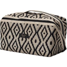 Plus Moda Desenli Büyük Makyaj ve Saç Düzleştirici Çantası | 38X16X16 cm | Siyah-Bej Fermuarlı Organizer