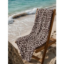 Ege Cotton Safari Luxe Leopar Desenli Plaj Havlusu 80X160 cm Kahverengi | Premium Deniz ve Havuz Havlusu