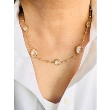 Devi Fashion Çelik Gold Kristal Kolye 45 cm