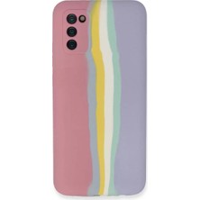 Derin Stok Galaxy A03S Kılıf Ebruli Lansman Silikon - Pembe-Lila