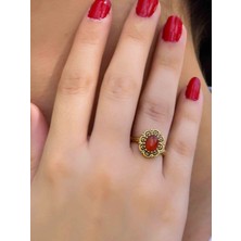 Esha Store Doğal Taş Akik Oval Doğal Taşlı Antik Model Kadın Ayarlanabillir Yüzük EUY77A