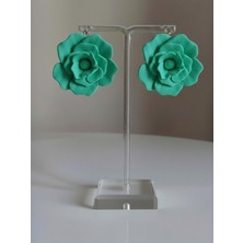 Eosanthe Büyük Aqua Yeşil Gül Çiçek Küpe - 6 cm Minimalist Halka/çivili Gül Çiçek Küpe