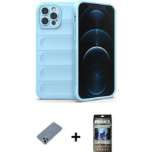 Marsilyan™- iPhone 12 Pro Kılıf Atlas Koleksiyonu - Siyah 34D Hayalet Izgaralı Cam + Metal Kamera Lens Koruma Cam - Gs