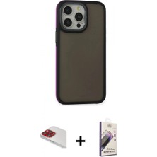Pileli Store Pilelistore™ iPhone 13 Pro Max Kılıf Eksen Işık - Siyah Bilvis 3D Mat Cam Ekran Koruyucu + Pers Alüminyum Kamera Lens - Kı