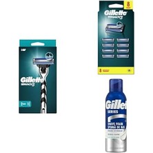 Vuralsin38 Mach3 Tıraş Makinesi + Yedek Tıraş Bıçağı 8'li + 2'li Tıraş Köpüğü Hassas 250 ml x 2