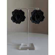 Eosanthe Büyük Siyah Gül Çiçek Küpe - 6 cm Minimalist Halka/çivili Gül Çiçek Küpe