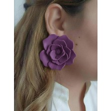 Eosanthe Büyük Lila Violet Gül Çiçek Küpe - 6 cm Minimalist Halka/çivili Gül Çiçek Küpe