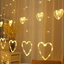 Aslanoğlu Store 3 Metre 8 Modlu Kalp Perde LED Işık - Sarı (Sıcak Beyaz) Işık Dekoratif Işıklandırma Oda Dekoru