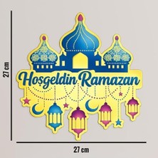 27-27 cm Hoş Geldin Ramazan Dekorlu Ahşap Kapı Süsü, Ramazan Süsleri, Ramazan Tavan Süsü