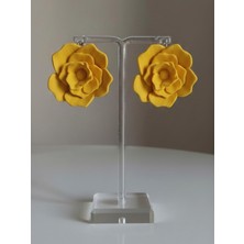 Eosanthe Büyük Sarı Gül Çiçek Küpe - 6 cm Minimalist Halka/çivili Gül Çiçek Küpe