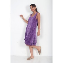 By Saygı Kadın Italyan Cotton Leopar Desenli Astarlı Sıfır Kol Midi Elbise