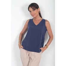 By Saygı Kadın V Yaka Pervazlı Italyan Cotton Lyocell Bluz