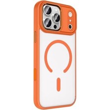 Plus Moda 17 Pro Max Için Kılıf Uyumlu Şarj Özellikli Krom M-Safe Silikon Kapak (Turuncu)